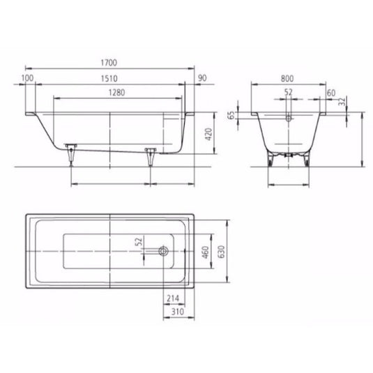 Kaldewei Puro 691 1700x800mm Single Ended Bath 0TH | 259100010001