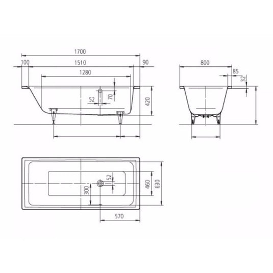 Kaldewei Puro 692 1700x800mm Single Ended Bath Left Overflow 0TH | 259223000001