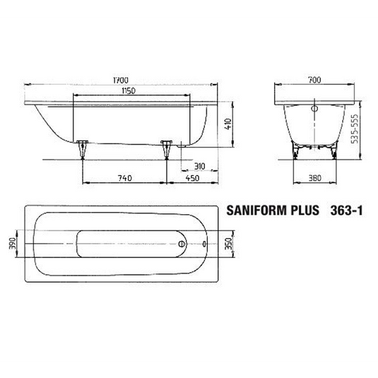 Kaldewei Saniform+ 363-1 1700x700mm Single Ended Bath Full Anti-Slip | 111834010001
