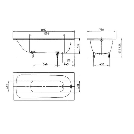 Kaldewei Saniform+ 372-1 1600x750mm Single Ended Bath 0TH | 112500010001