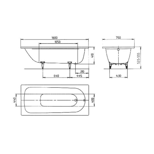 Kaldewei Saniform+ 372-1 1600x750mm Single Ended Bath 2TH | 112520000001