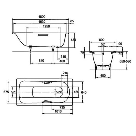 Kaldewei Saniform+ 375-1 1800x800mm Single Ended Bath 0TH | 112800010001