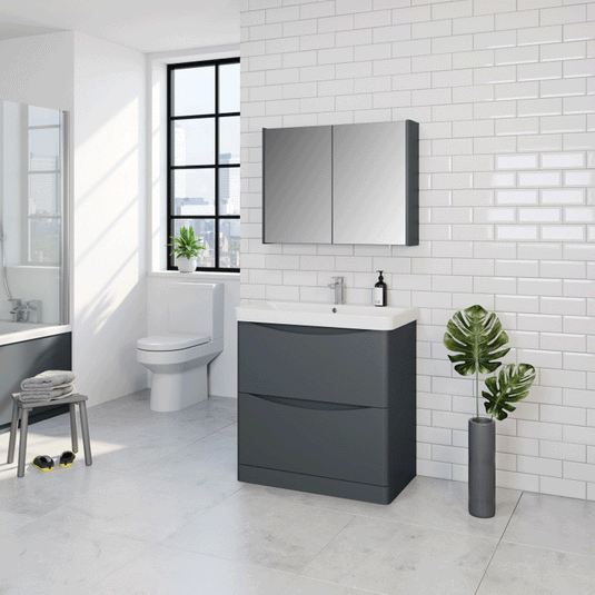 Kartell Arc Floor Standing 2-Drawer Vanity Unit with Basin 800mm Wide - Matt Graphite - Envy Bathrooms Ltd