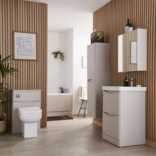 Kartell Arc Floor Standing 2-Drawer Vanity Unit with Basin 600mm Wide - Matt Cashmere - Envy Bathrooms Ltd