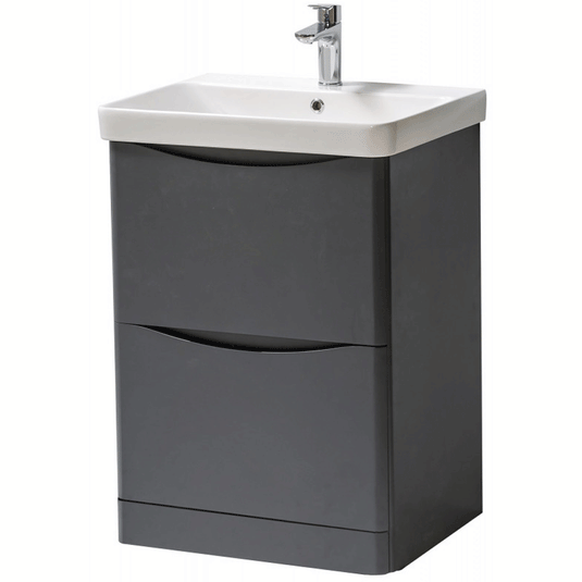 Kartell Arc Floor Standing 2-Drawer Vanity Unit with Basin 600mm Wide - Matt Graphite - Envy Bathrooms Ltd