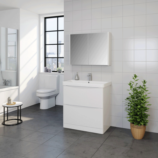 Kartell Arc Floor Standing 2-Drawer Vanity Unit with Basin 800mm Wide - Gloss White - Envy Bathrooms Ltd