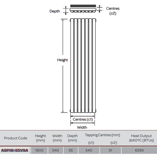 Kartell Aspen Single Designer Vertical Radiator 1800mm H x 550mm W - Anthracite - Envy Bathrooms Ltd