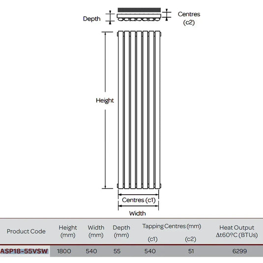 Kartell Aspen Single Designer Vertical Radiator 1800mm H x 550mm W - White - Envy Bathrooms Ltd