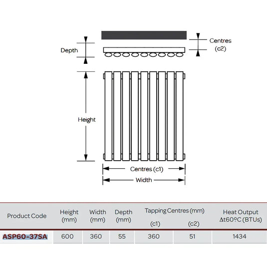 Kartell Aspen Single Designer Vertical Radiator 600mm H x 380mm W - Anthracite - Envy Bathrooms Ltd