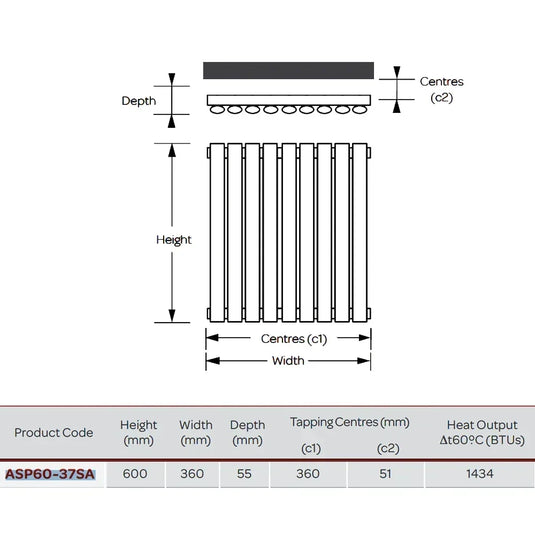Kartell Aspen Single Designer Vertical Radiator 600mm H x 380mm W - Anthracite - Envy Bathrooms Ltd
