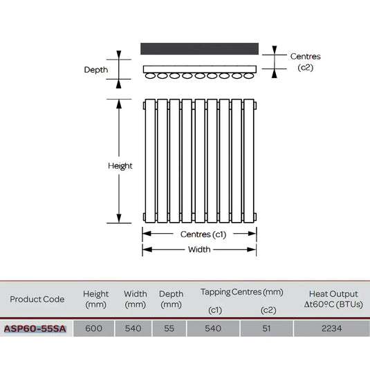Kartell Aspen Single Designer Vertical Radiator 600mm H x 550mm W - Anthracite - Envy Bathrooms Ltd
