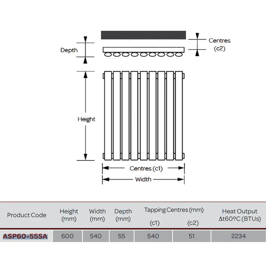 Kartell Aspen Single Designer Vertical Radiator 600mm H x 550mm W - Anthracite - Envy Bathrooms Ltd