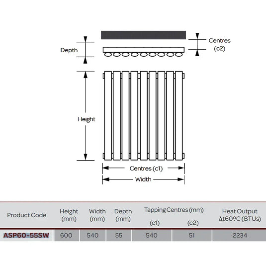 Kartell Aspen Single Designer Vertical Radiator 600mm H x 550mm W - White - Envy Bathrooms Ltd