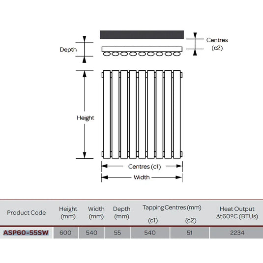 Kartell Aspen Single Designer Vertical Radiator 600mm H x 550mm W - White - Envy Bathrooms Ltd