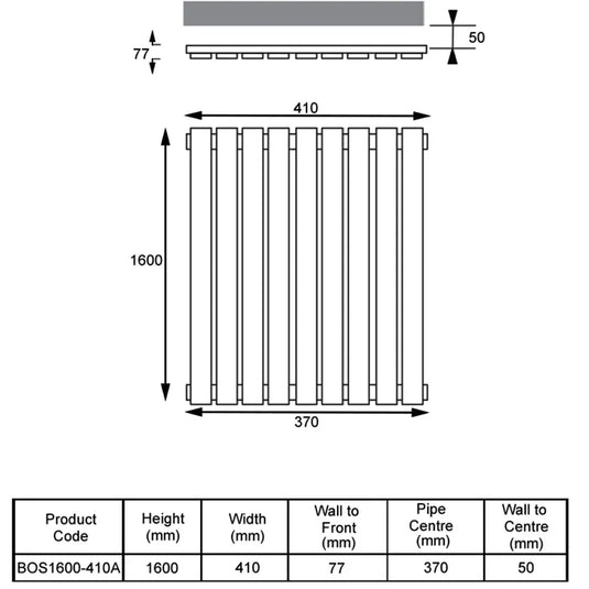 Kartell Boston Designer Radiator 1600mm H x 410mm W - Anthracite - Envy Bathrooms Ltd