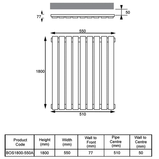 Kartell Boston Designer Radiator 1800mm H x 550mm W - Anthracite - Envy Bathrooms Ltd