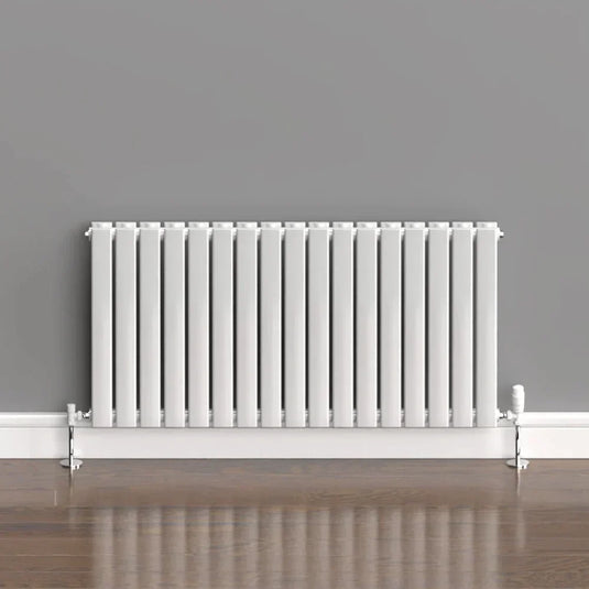 Kartell Boston Double Designer Horizontal Radiator 600mm H x 1190mm W - White - Envy Bathrooms Ltd