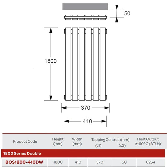 Kartell Boston Double Vertical Designer Radiator 1800mm H x 410mm W - Matt White - Envy Bathrooms Ltd