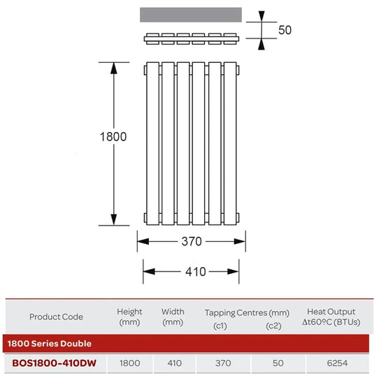 Kartell Boston Double Vertical Designer Radiator 1800mm H x 410mm W - Matt White - Envy Bathrooms Ltd