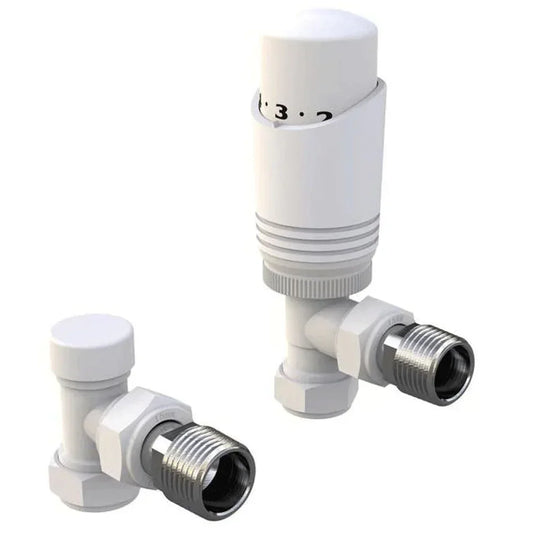 Kartell K-Design Thermostatic Angled Radiator Valves Pair - White - Envy Bathrooms Ltd