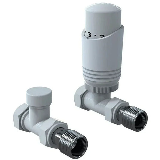 Kartell K-Design Thermostatic Straight Radiator Valves Pair - White - Envy Bathrooms Ltd