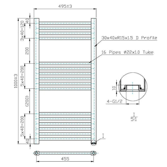 Kartell K-Rad Electric Straight Heated Towel Rail 1000mm H x 500mm W - Chrome - Envy Bathrooms Ltd