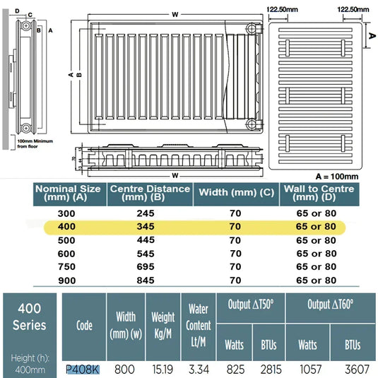 Kartell K-Rad Kompact Type 21 Double Panel Plus Compact Radiator 400mm H x 800mm W - White - Envy Bathrooms Ltd