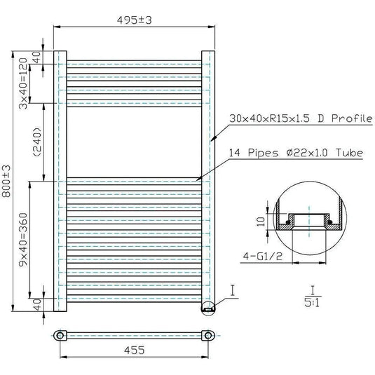 Kartell K-Rad Thermostatic Electric Straight Heated Towel Rail 800mm H x 500mm W - Chrome - Envy Bathrooms Ltd
