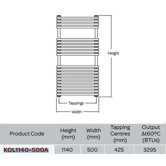 Kartell Kolumn Designer Heated Towel Rail 1140mm H x 500mm W - Matt Anthracite - Envy Bathrooms Ltd