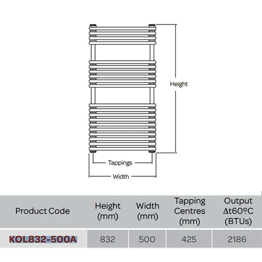 Kartell Kolumn Designer Heated Towel Rail 832mm H x 500mm W - Matt Anthracite - Envy Bathrooms Ltd