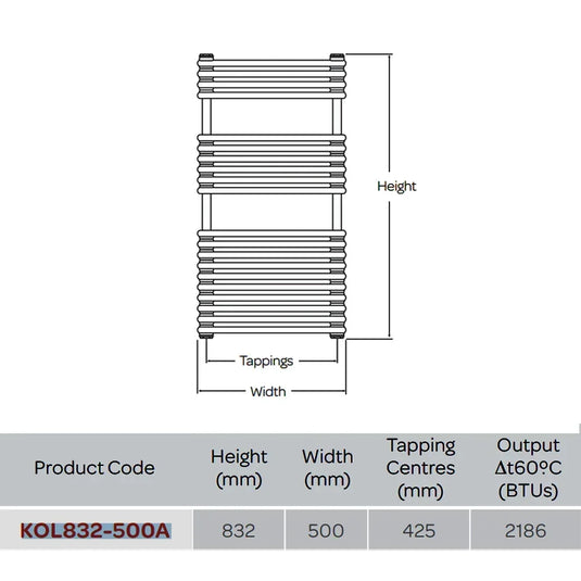 Kartell Kolumn Designer Heated Towel Rail 832mm H x 500mm W - Matt Anthracite - Envy Bathrooms Ltd