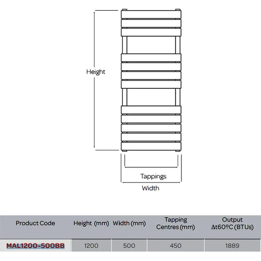 Kartell Malibu Designer Heated Towel Rail 1200mm H x 500mm W - Brushed Brass - Envy Bathrooms Ltd