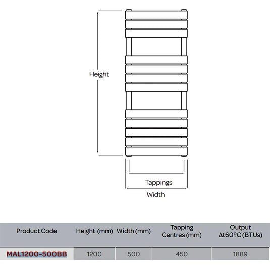 Kartell Malibu Designer Heated Towel Rail 1200mm H x 500mm W - Brushed Brass - Envy Bathrooms Ltd