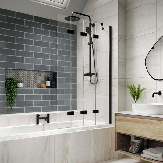 Kudos Inspire 4 Panel Bath Screen Matt Black 950mm RH - Envy Bathrooms Ltd