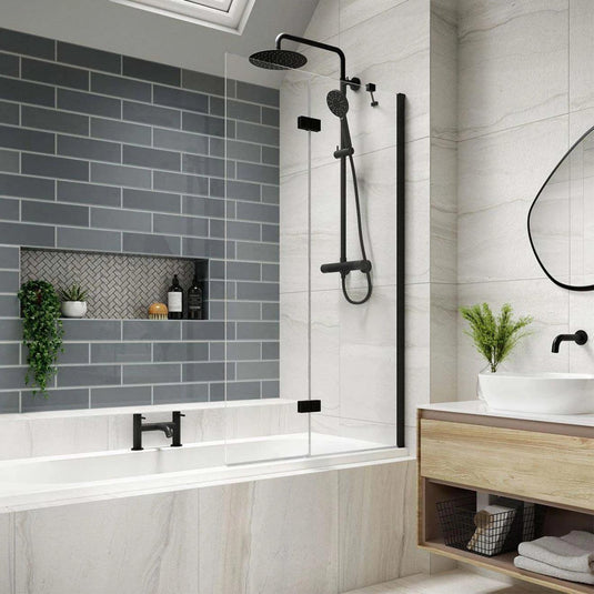 Kudos Inspire 6mm 2 Panel Infold Bath Screen Matt Black RH - Envy Bathrooms Ltd