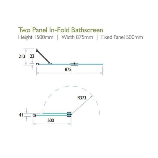 Kudos Inspire 875mm 2 Panel In-Fold 8mm Bath Screen (RH) - Envy Bathrooms Ltd