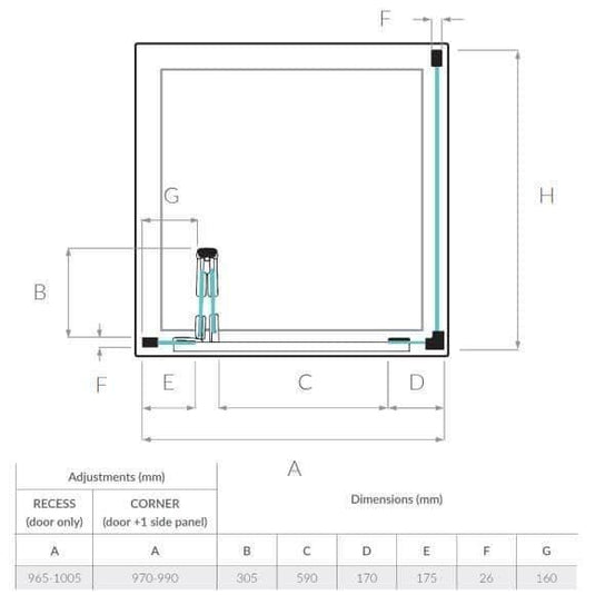 Kudos Pinnacle 8 1000mm Centrefold Door - Silver - Envy Bathrooms Ltd