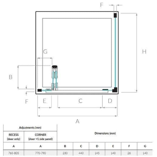 Kudos Pinnacle 8 800mm Centrefold Door - Silver - Envy Bathrooms Ltd