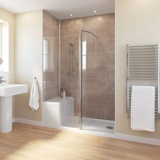 Lakes Classic 1500 x 800mm Seated Shower Tray and Walk-In (LH) - Silver - CLWSST1200L + CLWSDG + LKST8015* - Envy Bathrooms Ltd