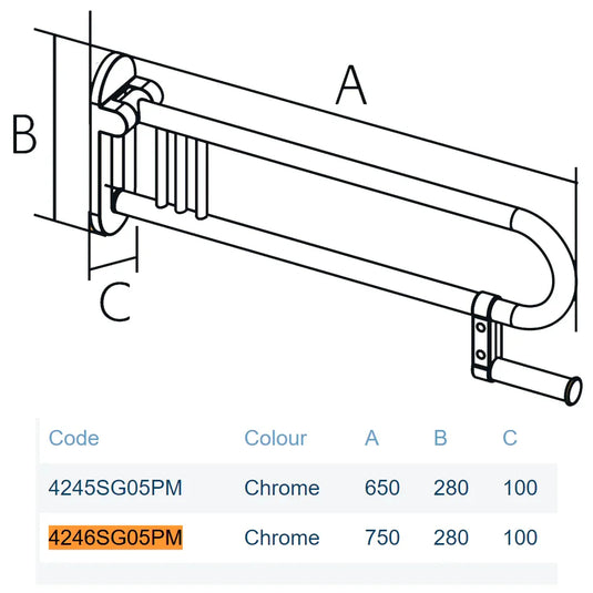 Lakes Series 400 Folding Handle with Paper Holder - 750mm - Chrome - 4246SG05PM - Envy Bathrooms Ltd