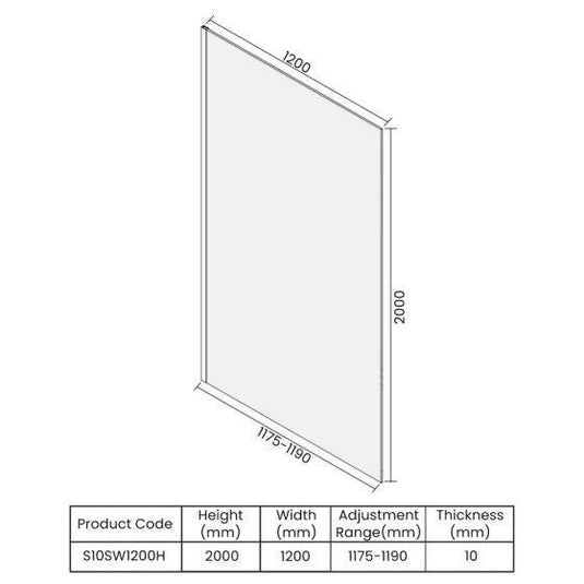 Merlyn 10 Series 1200mm Shower Wall with Wall Profile & Stabilising Bar - S10SW1200H - Envy Bathrooms Ltd