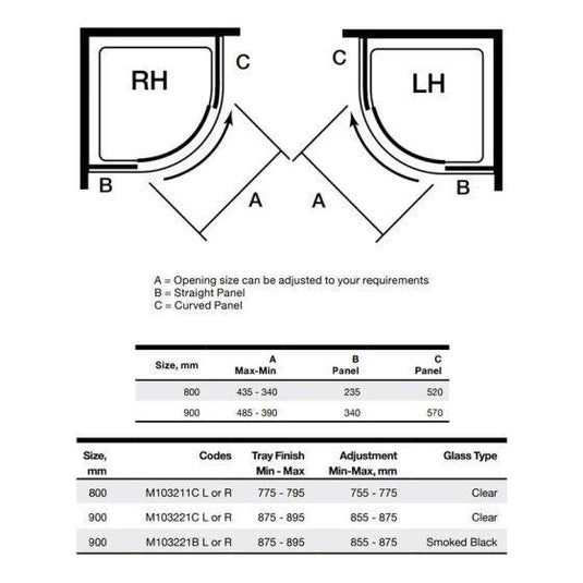 Merlyn 10 Series 800mm 1 Door Quadrant Shower Enclosure Right Hand - Chrome - M103211CR - Envy Bathrooms Ltd