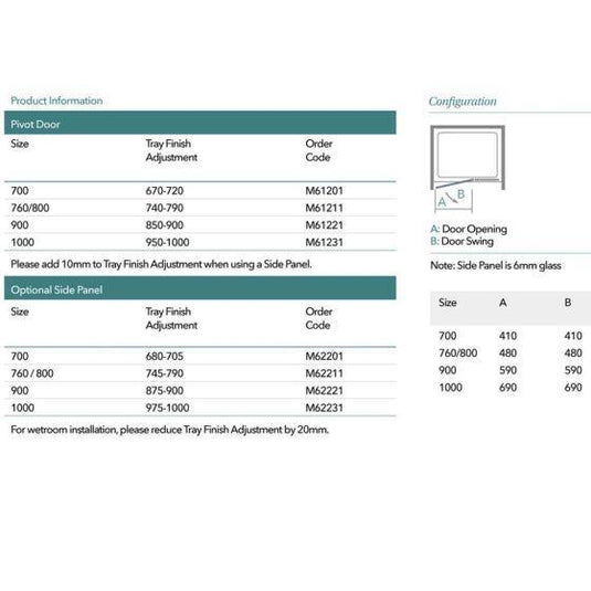 Merlyn 6 Series 760/800mm Pivot Shower Door - Chrome - M61211 - Envy Bathrooms Ltd
