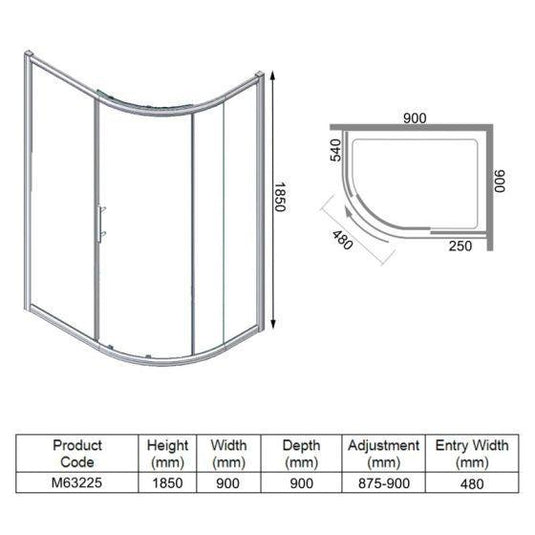Merlyn 6 Series 900mm 1 Door Quadrant Shower Enclosure - Chrome - M63225 - Envy Bathrooms Ltd