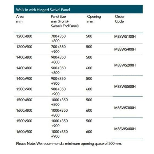 Merlyn 8 Series 1200 x 800mm Walk-In Shower Enclosure with Hinged Swivel Panel - Chrome - M8SWS100H - Envy Bathrooms Ltd