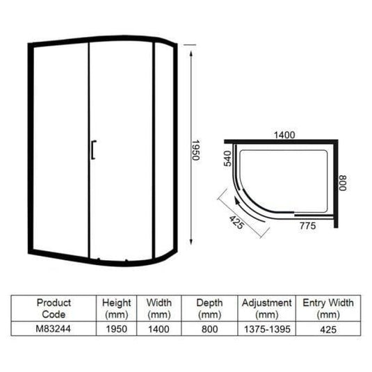 Merlyn 8 Series 1400 x 800mm 1 Door Offset Quadrant Shower Enclosure - Chrome - M83244 - Envy Bathrooms Ltd