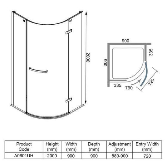 Merlyn 8 Series 900mm Frameless 1 Door Quadrant Shower Enclosure - Chrome - A0601UH - Envy Bathrooms Ltd