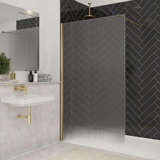 Merlyn 8mm Fluted Wetroom Panel - 700mm - Brushed Brass - 8WFL70BBR - Envy Bathrooms Ltd