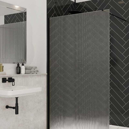 Merlyn 8mm Fluted Wetroom Panel - 700mm - Matt Black - 8WFL70MB - Envy Bathrooms Ltd