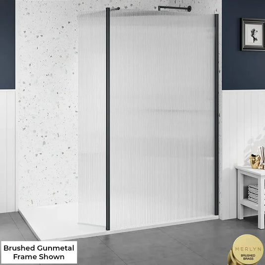 Merlyn 8mm Fluted Wetroom Shower Swivel Panel - 300mm - Brushed Brass - 8WFLSV30BBR - Envy Bathrooms Ltd